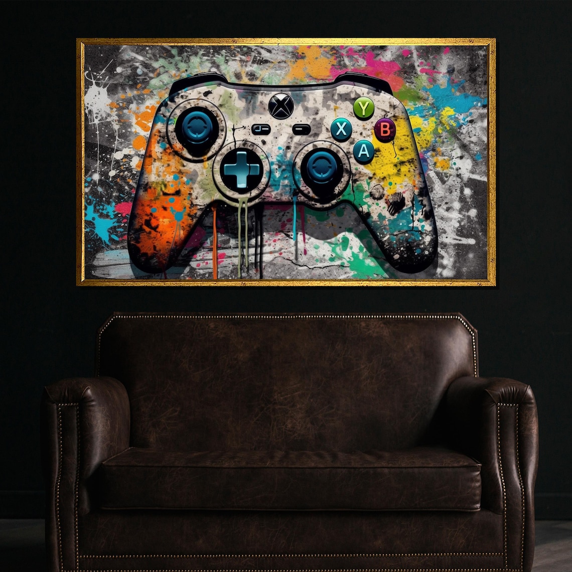 Graffiti Gaming Controller Colorful Paint Splatter Gamer Room Poster