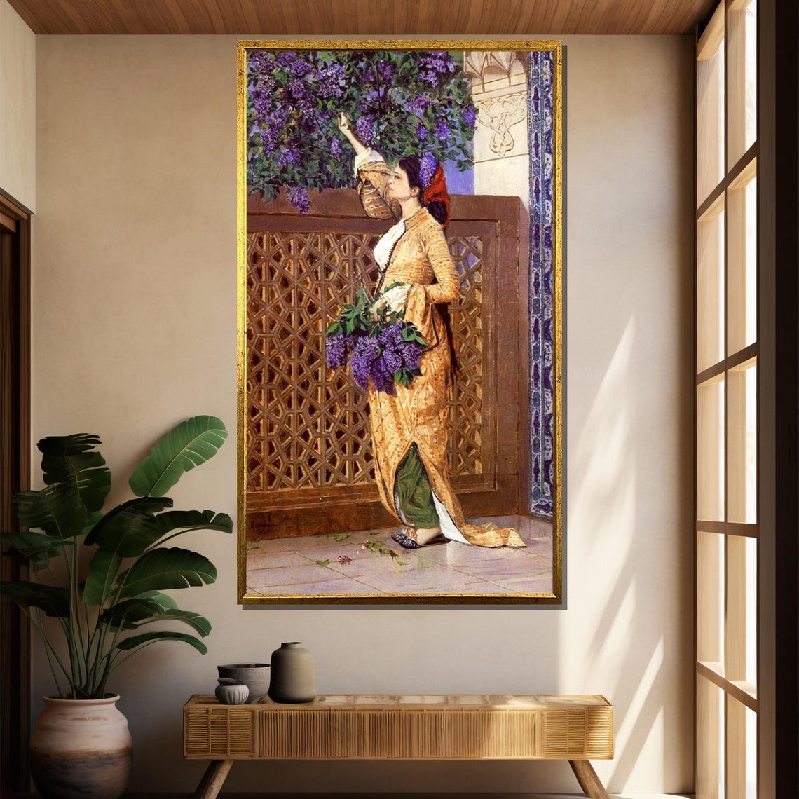 Orientalist Lady with Lilacs Golden Caftan Exotic Interior Art Poster