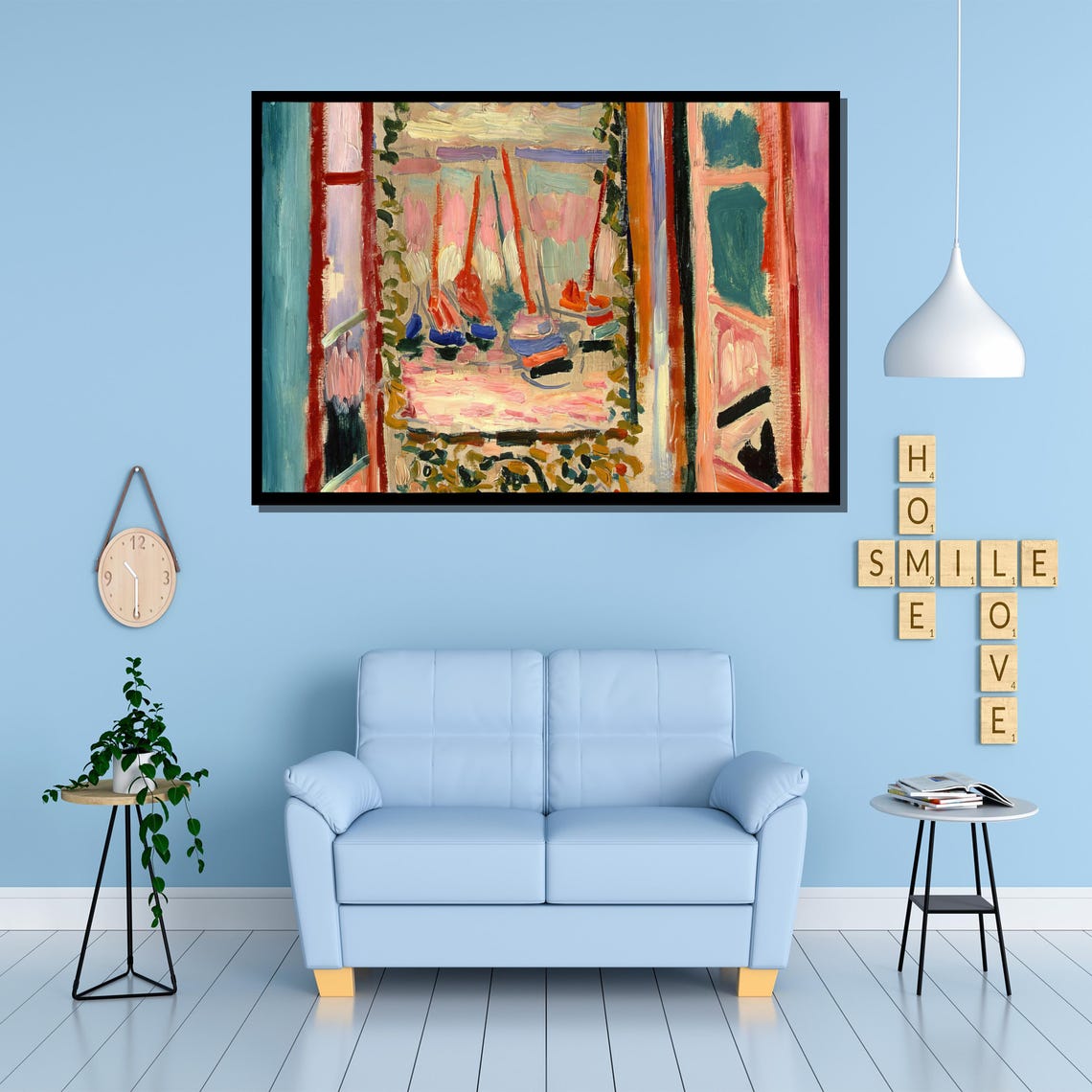 Colorful Coastal Balcony Overlooking Harbor Sailboats Art Poster - Image 2