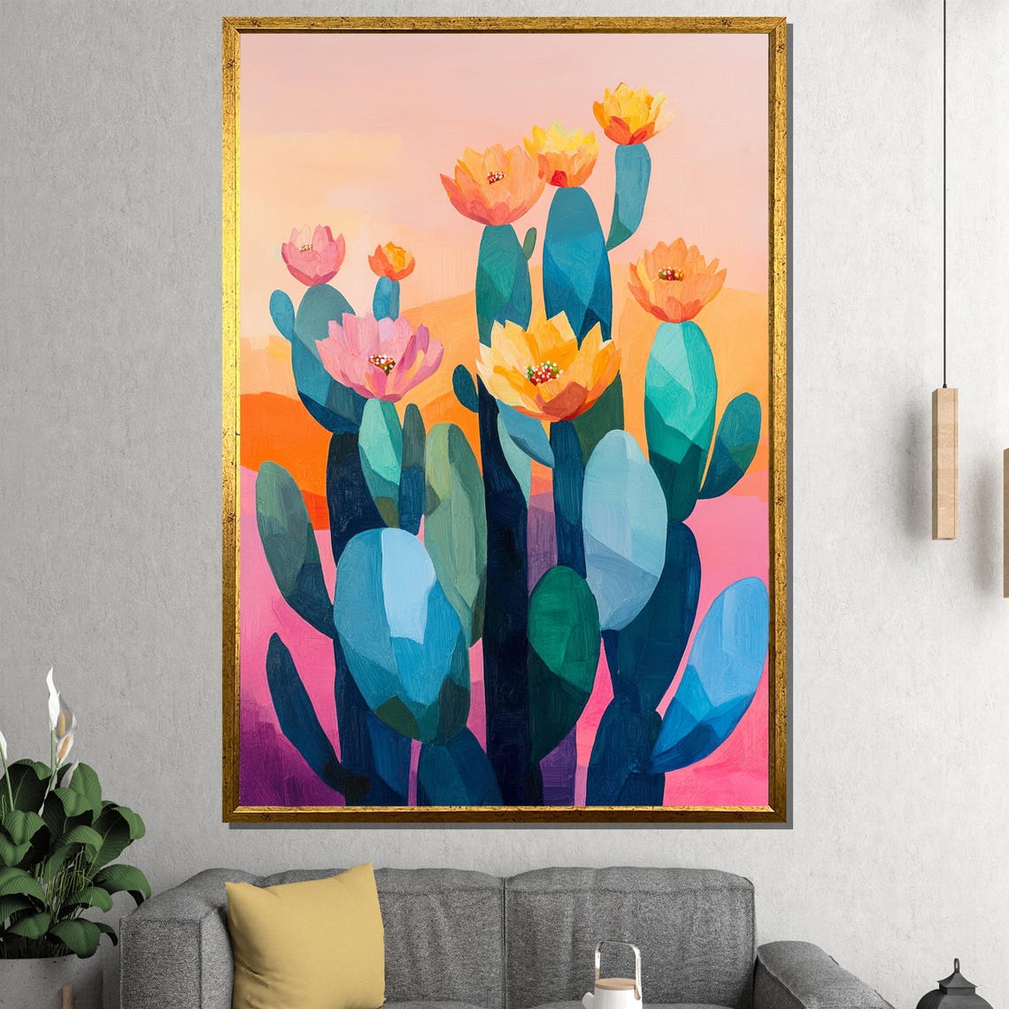 Colorful Cactus Flowers Desert Bloom Bold Botanical Art Poster