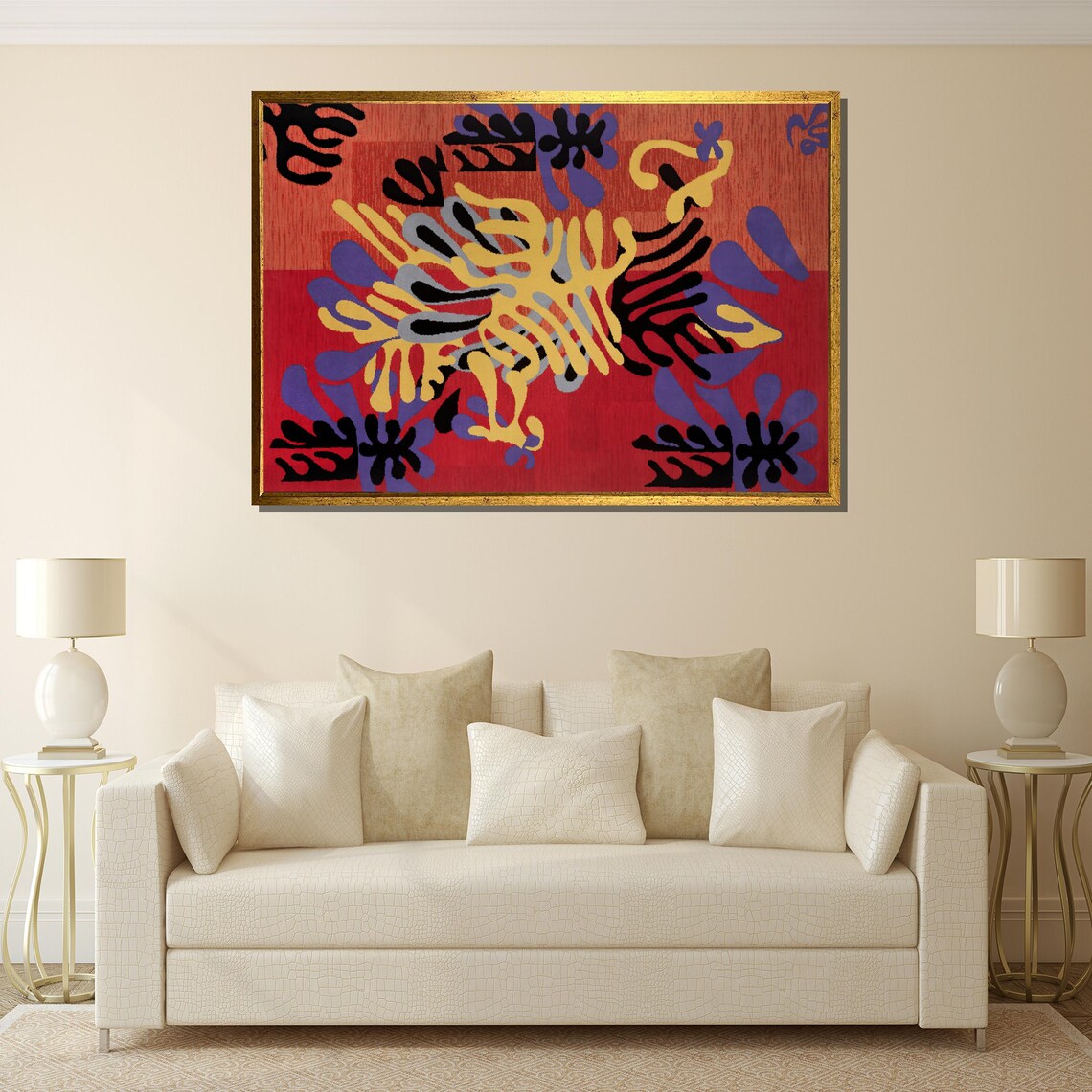 Matisse Style Abstract Floral Cutout Red Background Wall Poster - Image 4
