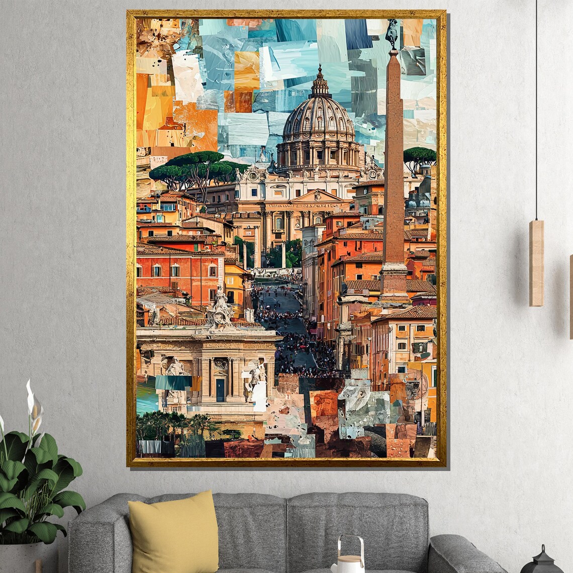 Vatican City Rome Canvas Painting Colorful Collage Style Wall Art Ready To Hang Gift For Italy Travel And Culture Fans