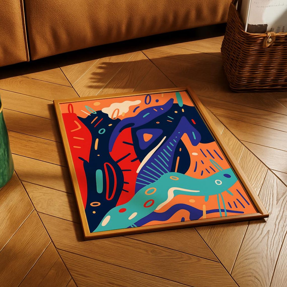Blue And Orange Modern Abstract Colorful Retro Wavy Art Poster - Image 4