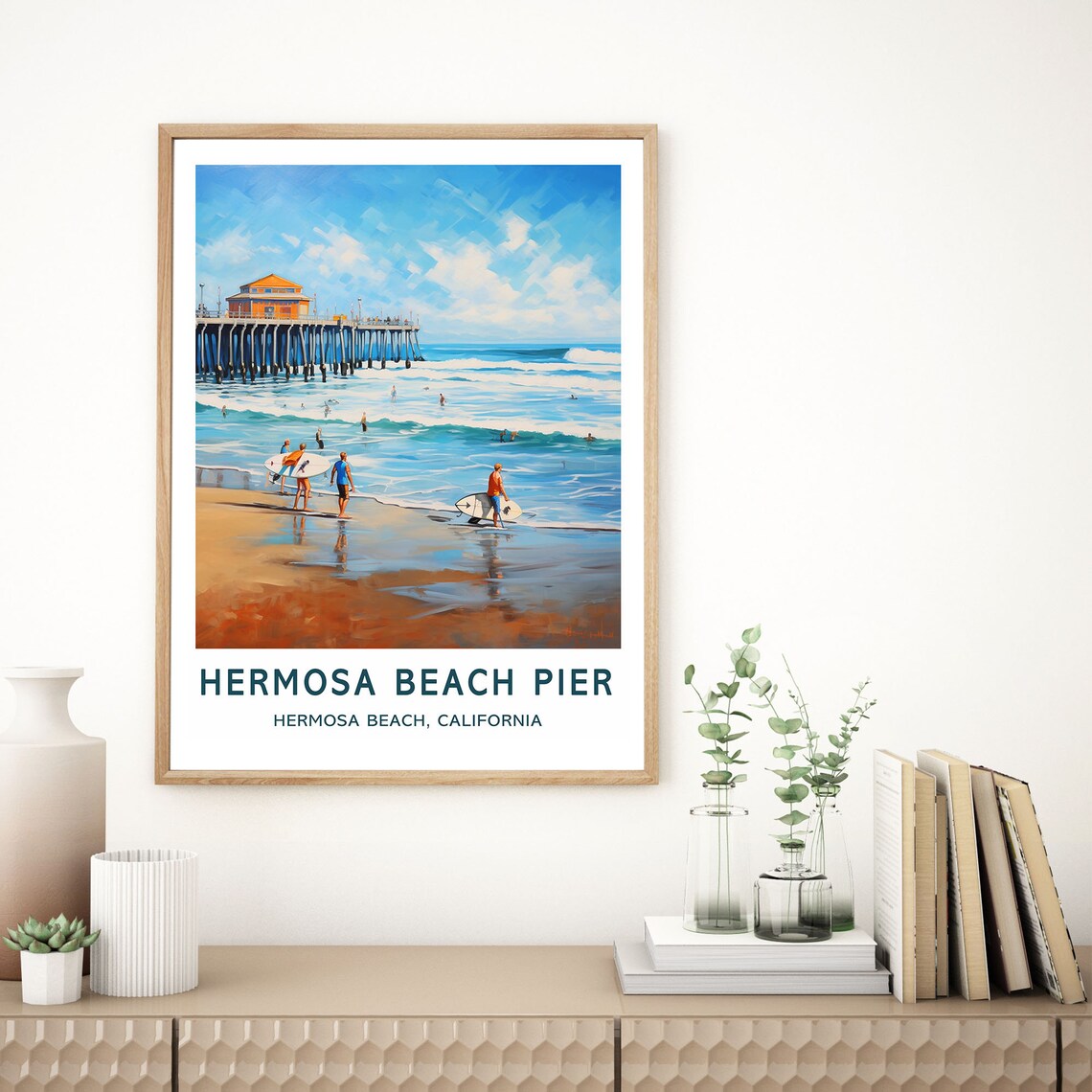 Hermosa Beach Pier California Surf Ocean Beach Travel Poster - Image 3