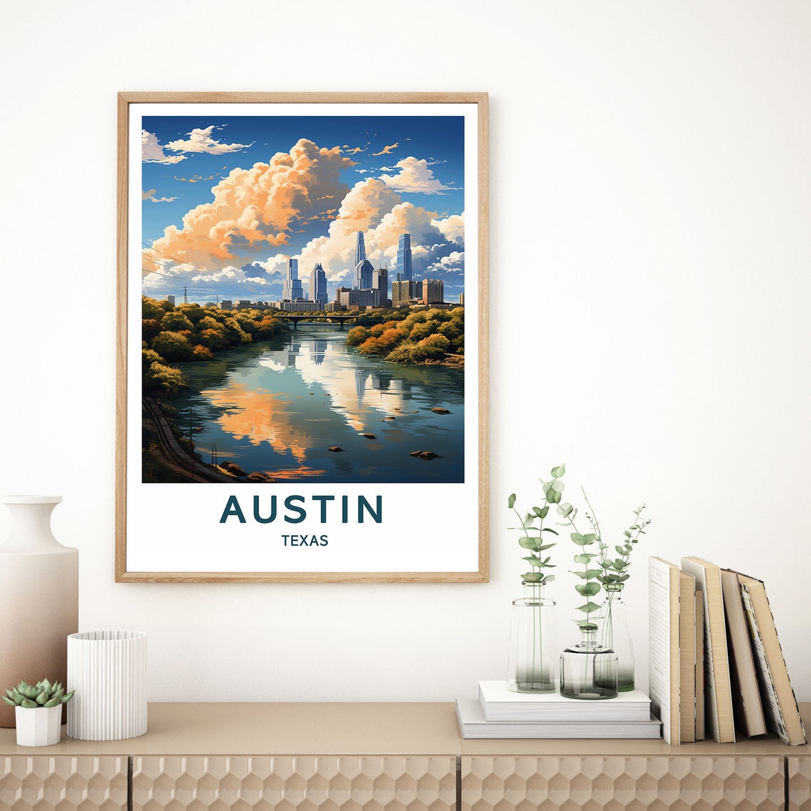 Austin Texas Downtown Skyline River Sunset Scenic Travel Poster - Image 2