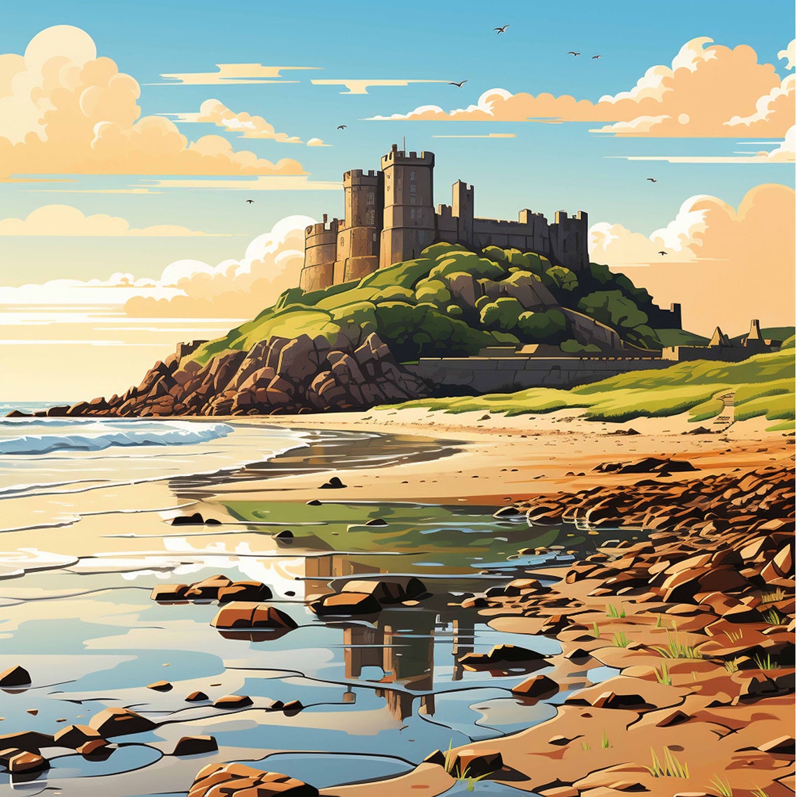 Bamburgh Castle England Coastal Sunset Vintage Travel Poster - Image 4