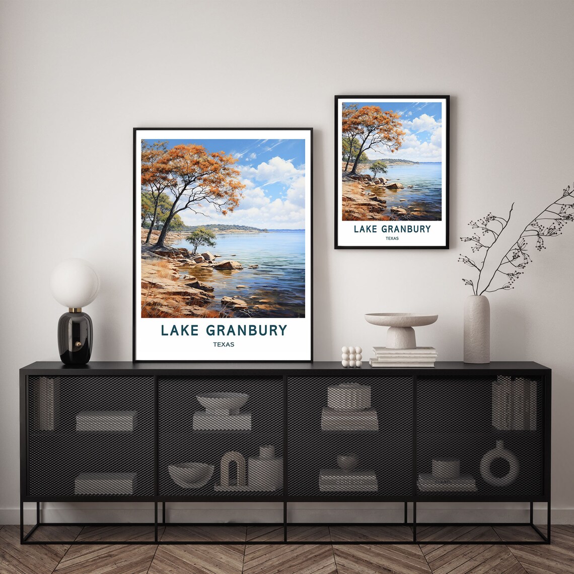 Lake Granbury Texas Lakeshore Trees Calm Water Scenic Travel Poster - Image 2