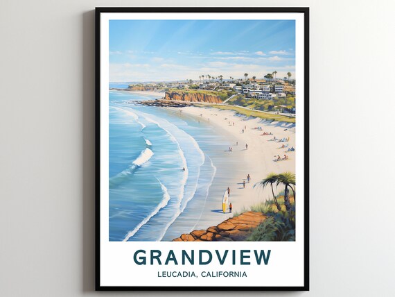Grandview Travel Print Wall Art Grandview Surf Poster Grandview Surfing Print Leucadia Art Poster