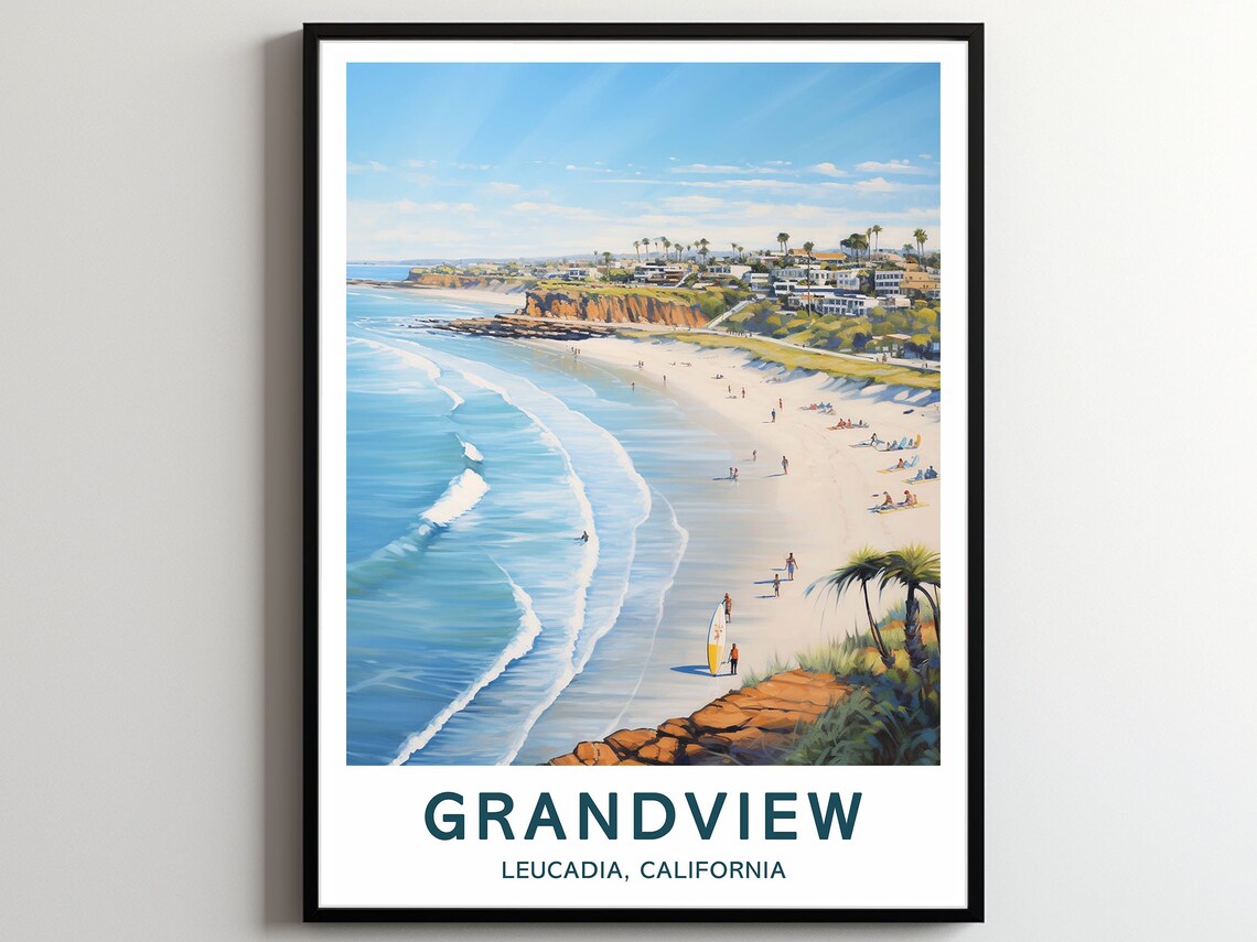 Grandview Leucadia California Coastal Surf Beach Travel Poster