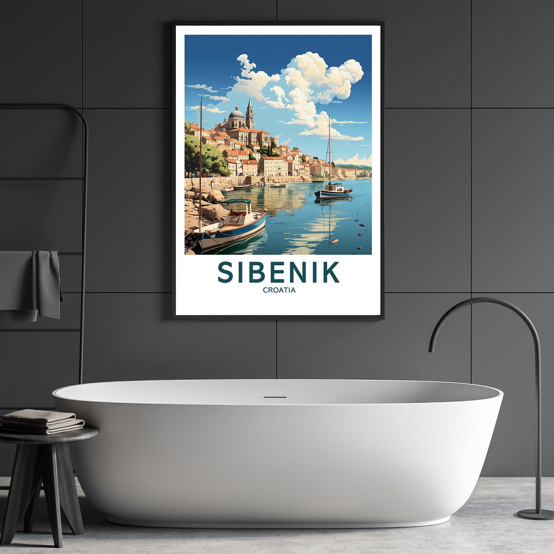 Sibenik Croatia Dalmatian Harbor Old Town Vintage Travel Poster - Image 3