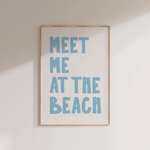 Meet Me At The Beach Poster Light Blue Minimalist Coastal Wall Decor