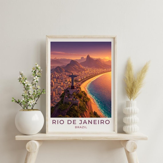 Rio De Janeiro Brazil Sunset Travel Poster Copacabana Beach View