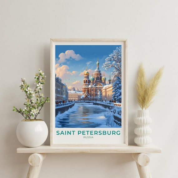 Saint Petersburg Russia Winter Travel Poster Snowy Canal Scene