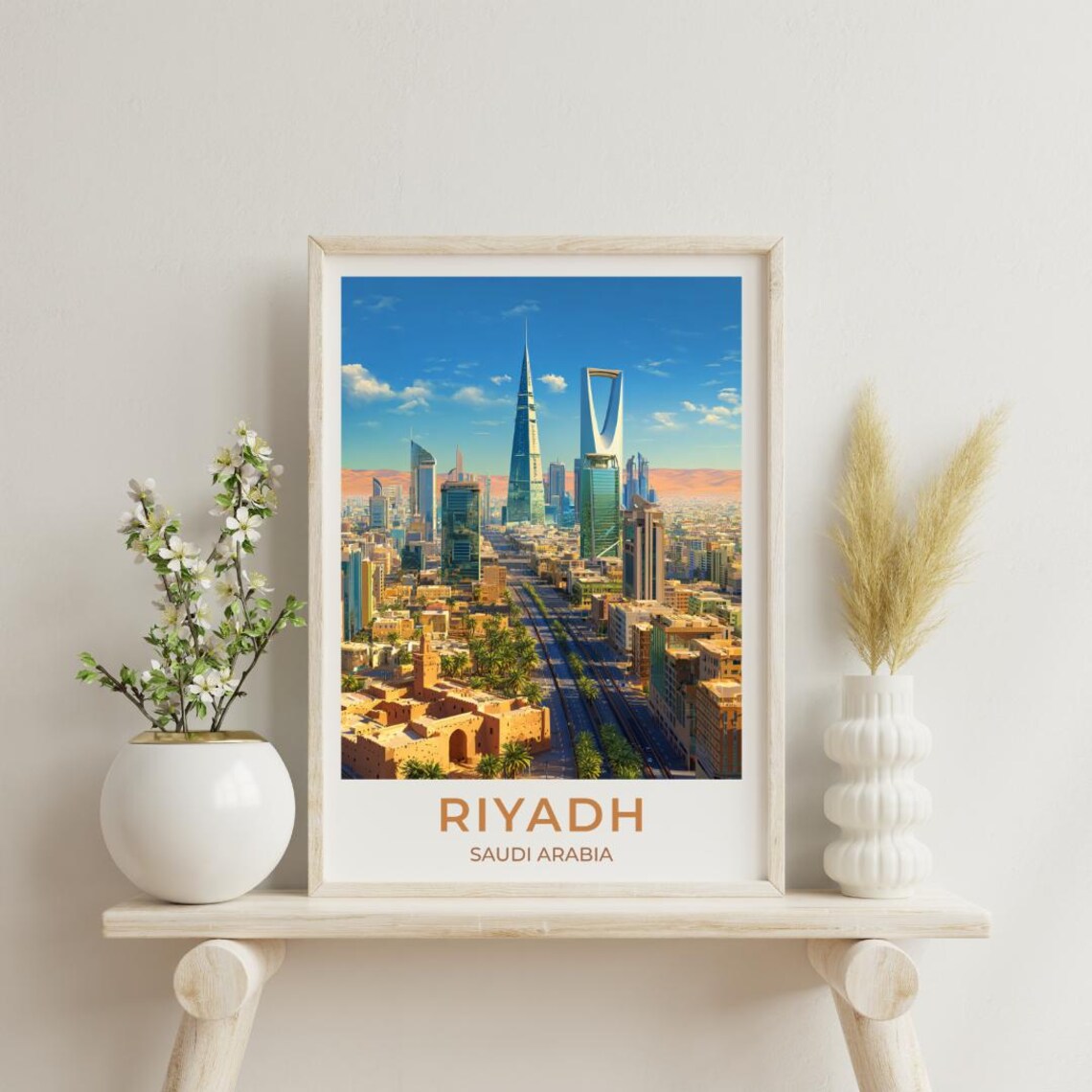 Riyadh Saudi Arabia Vintage Travel Poster Modern Skyline City Landmark