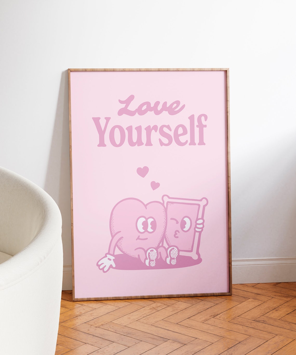 Love Yourself Sweet Pink Heart Character Quote Motivational Wall Art - Image 3