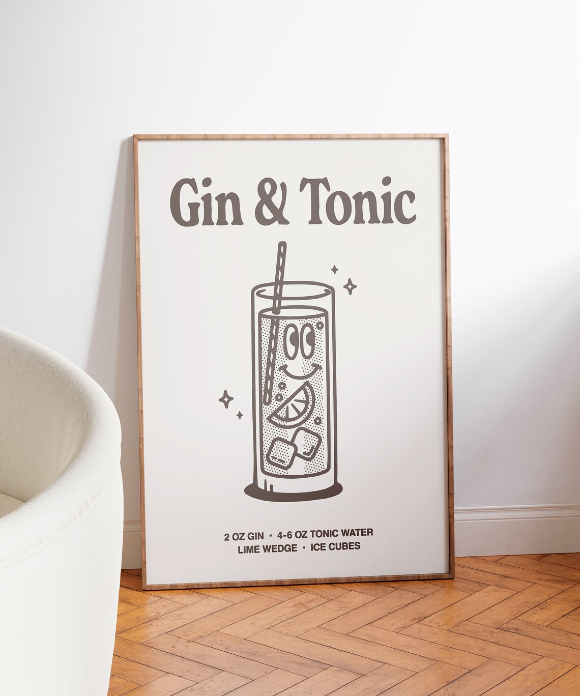 Gin Tonic Retro Cocktail Art Print, Bar Cart Decor - Image 3