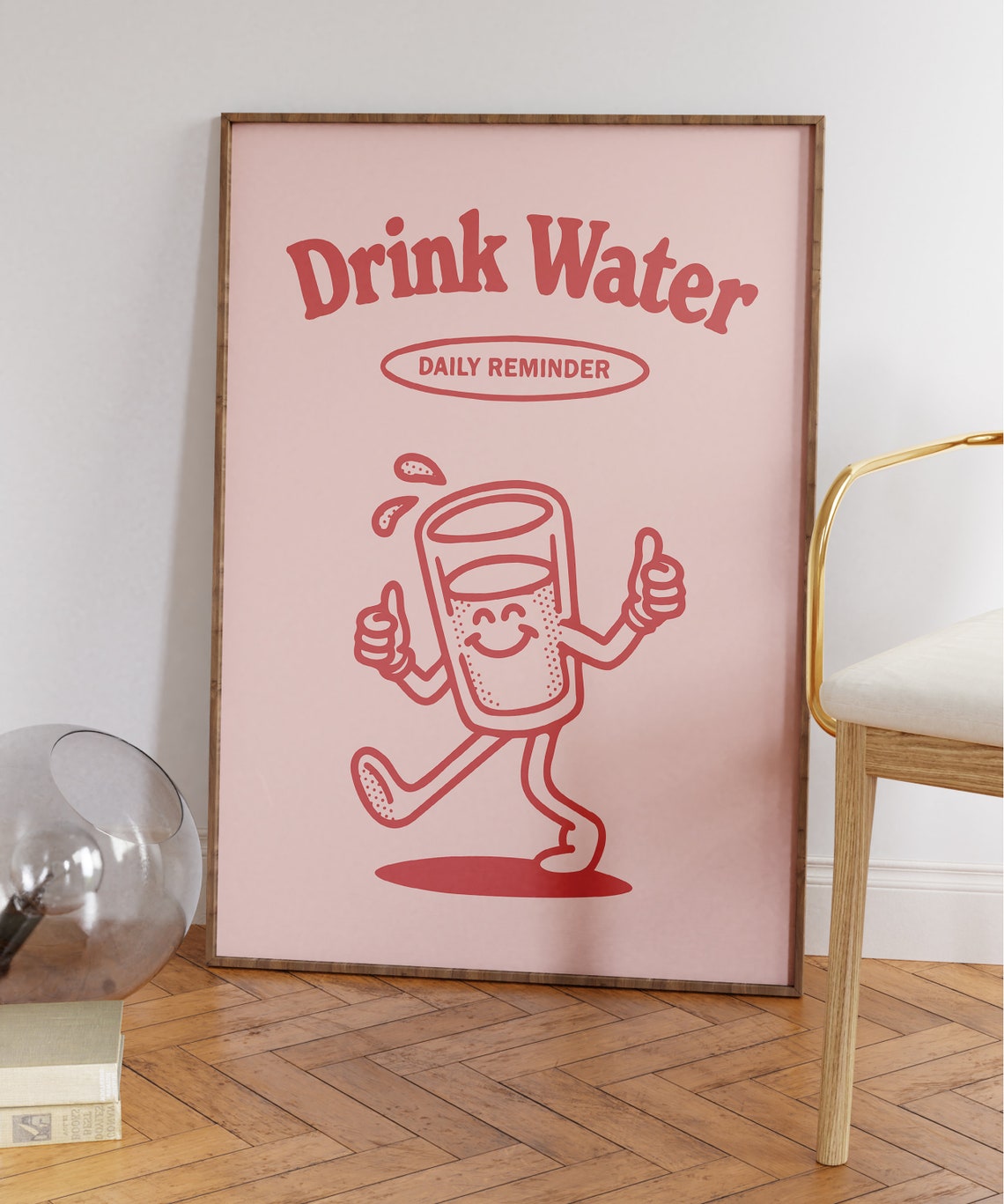 Drink Water Daily Reminder Retro Water Glass Character Poster - Image 5