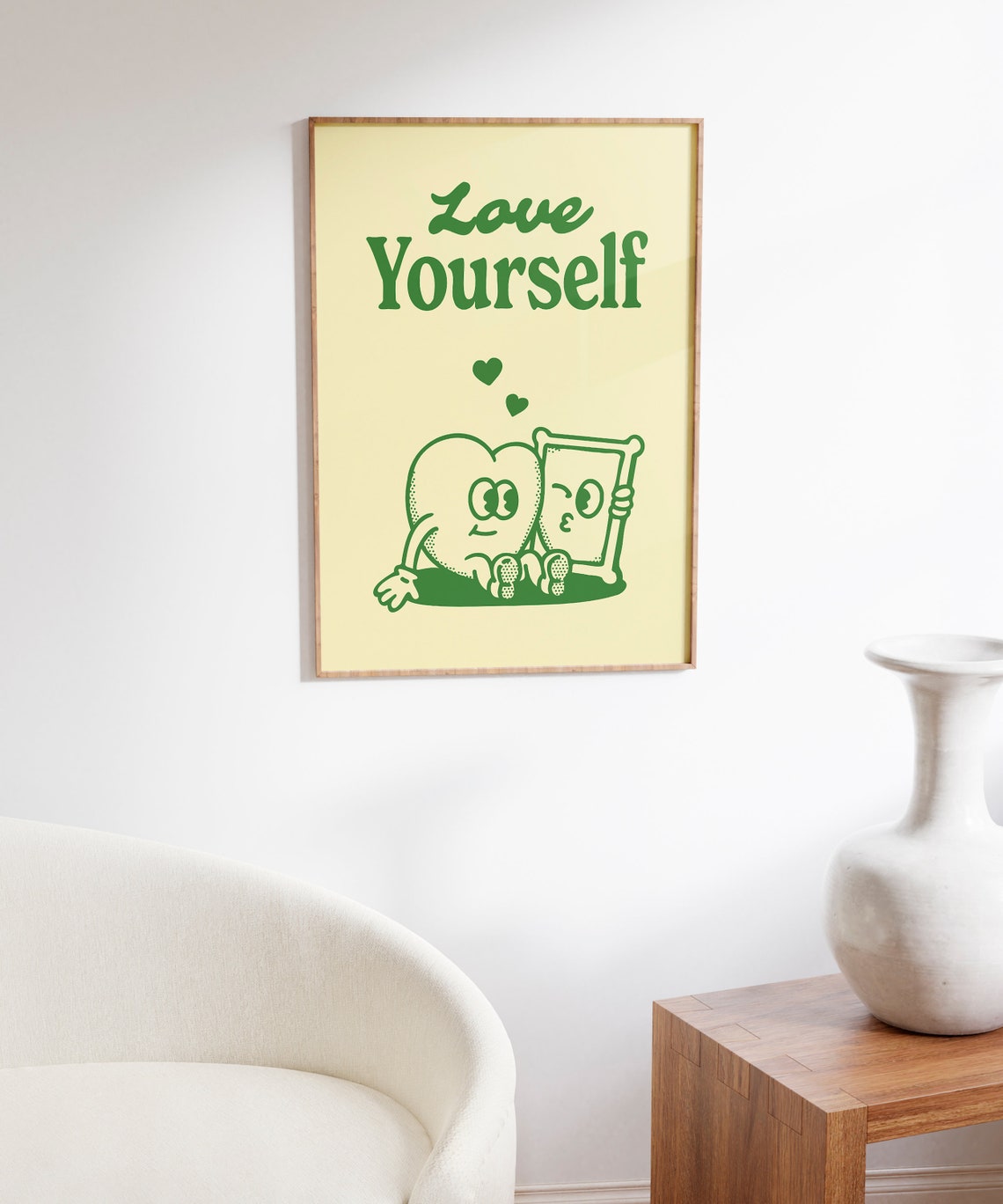 Love Yourself Retro Green Heart Self Care Quote Cute Wall Art - Image 5