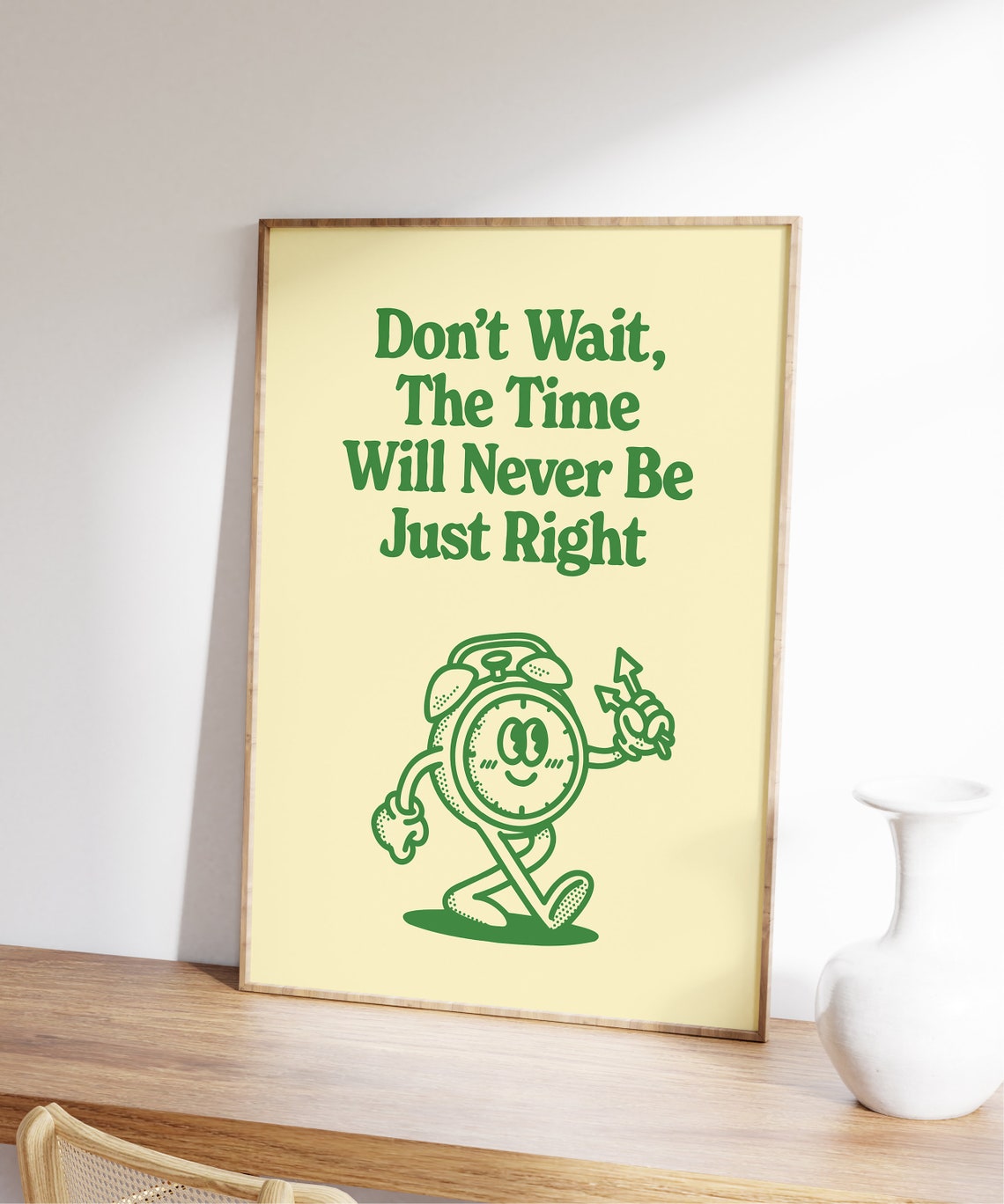 Don't Wait the Time Is Right Green Vintage Alarm Clock Poster - Image 6