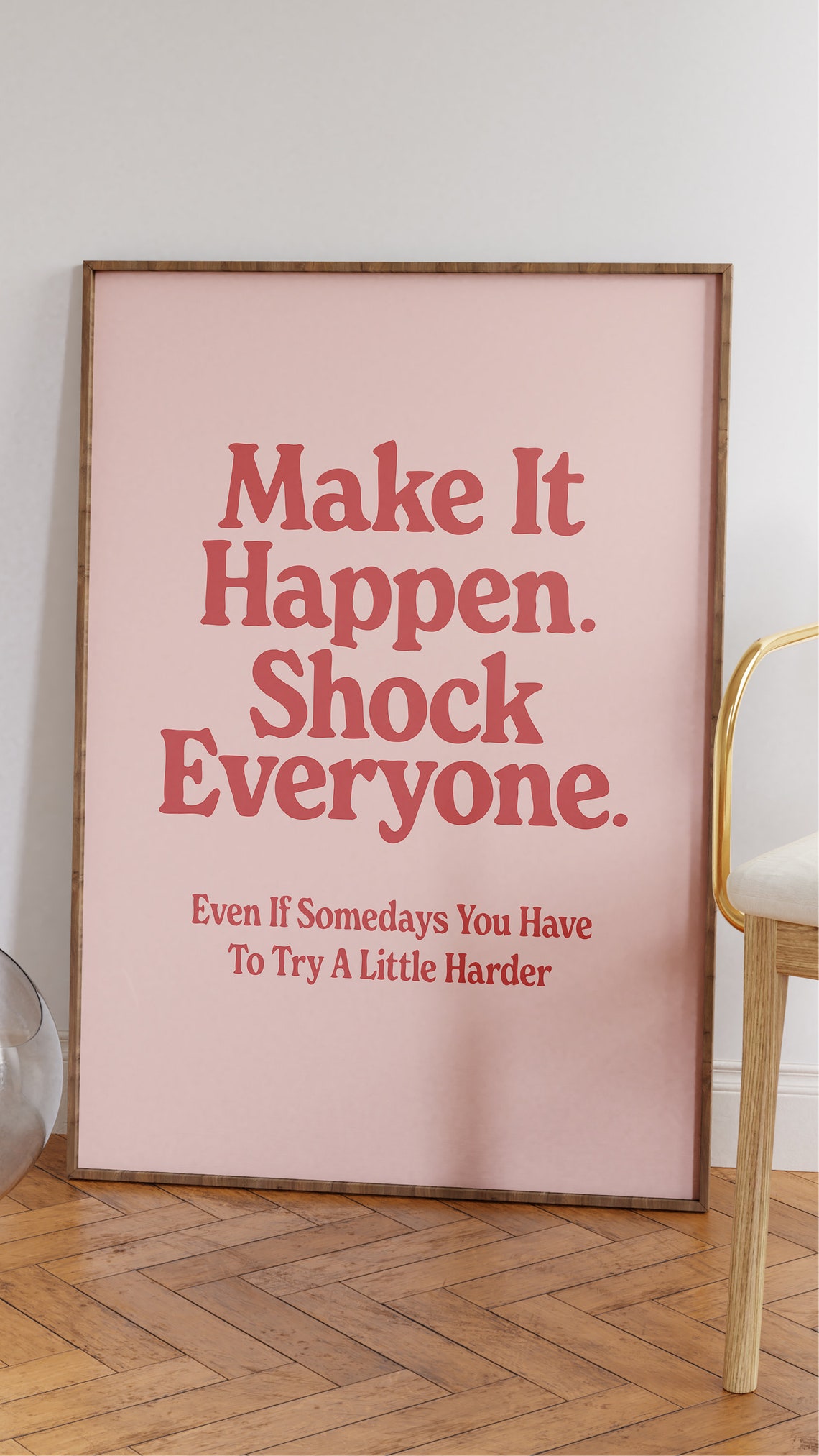 Make It Happen Wall Print Retro Motivation Poster Positive Typographic Art Daily Affirmation Art Printable Wall Art Motivational Decor - Image 2