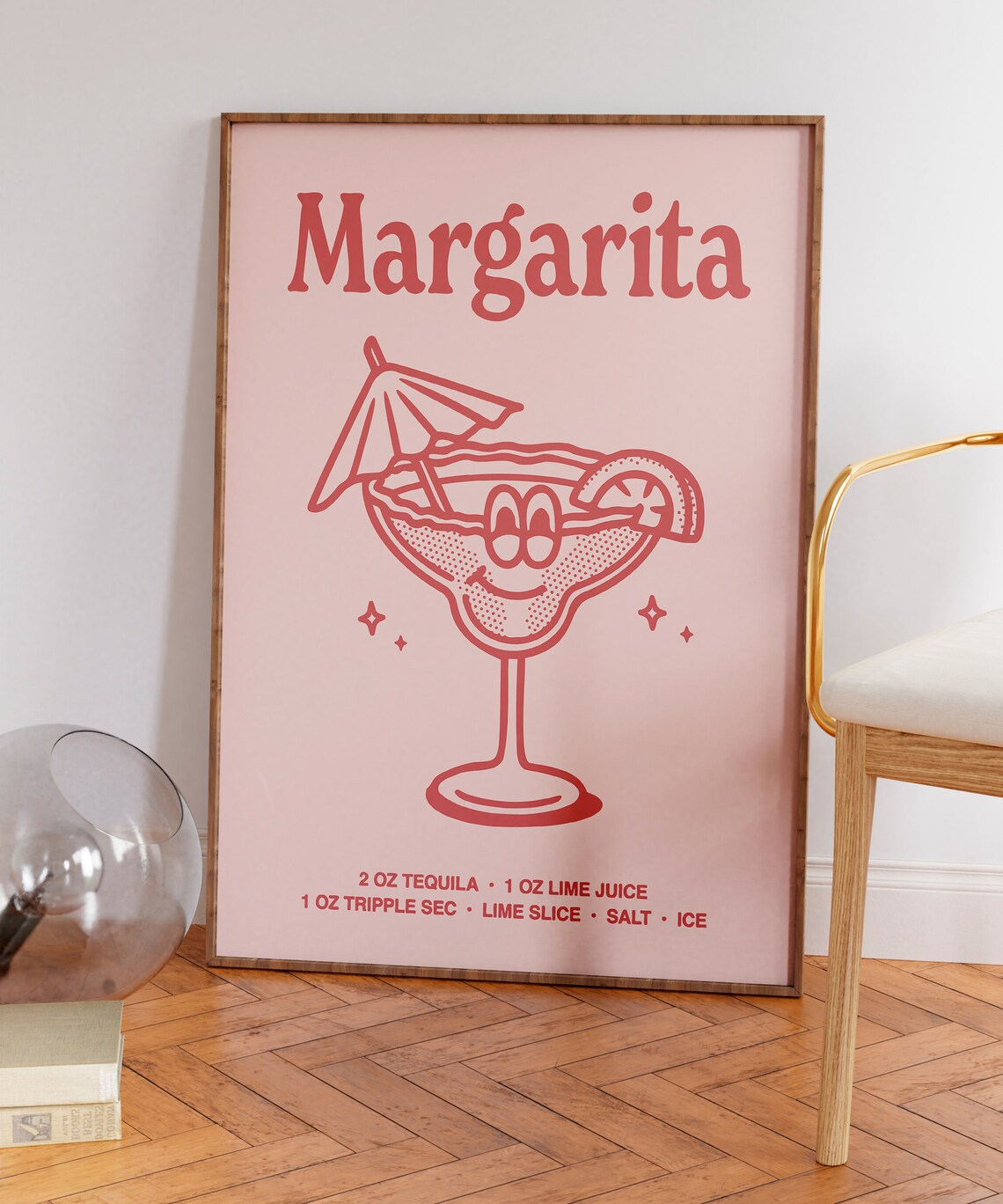 Margarita Cocktail Recipe Cute Pink Retro Bar Cart Kitchen Poster - Image 7