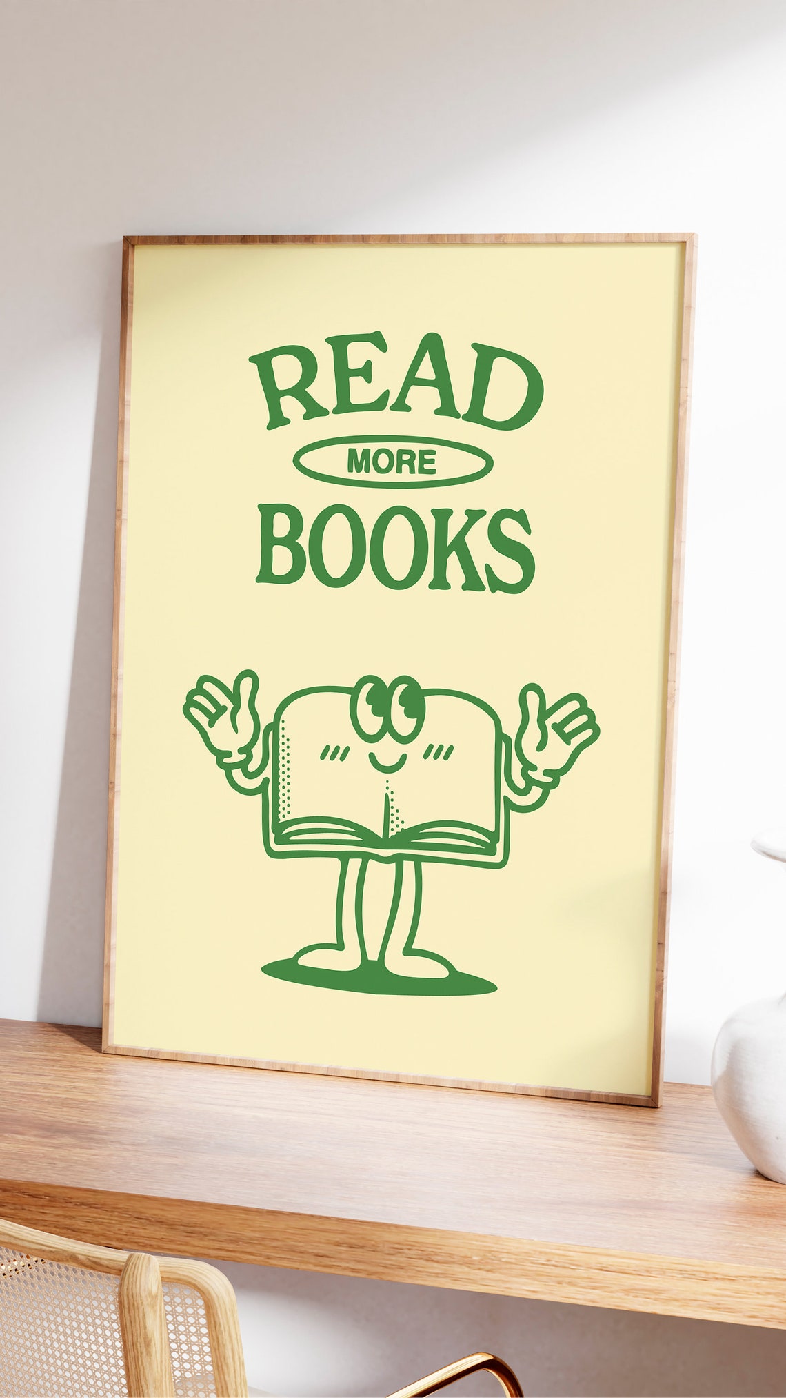 Read More Books Green Book Character Cream Retro Reading Quote Poster - Image 2