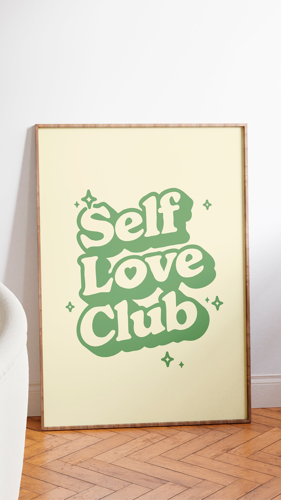 Self Love Club Green Retro Bubble Lettering Yellow Quote Poster - Image 2