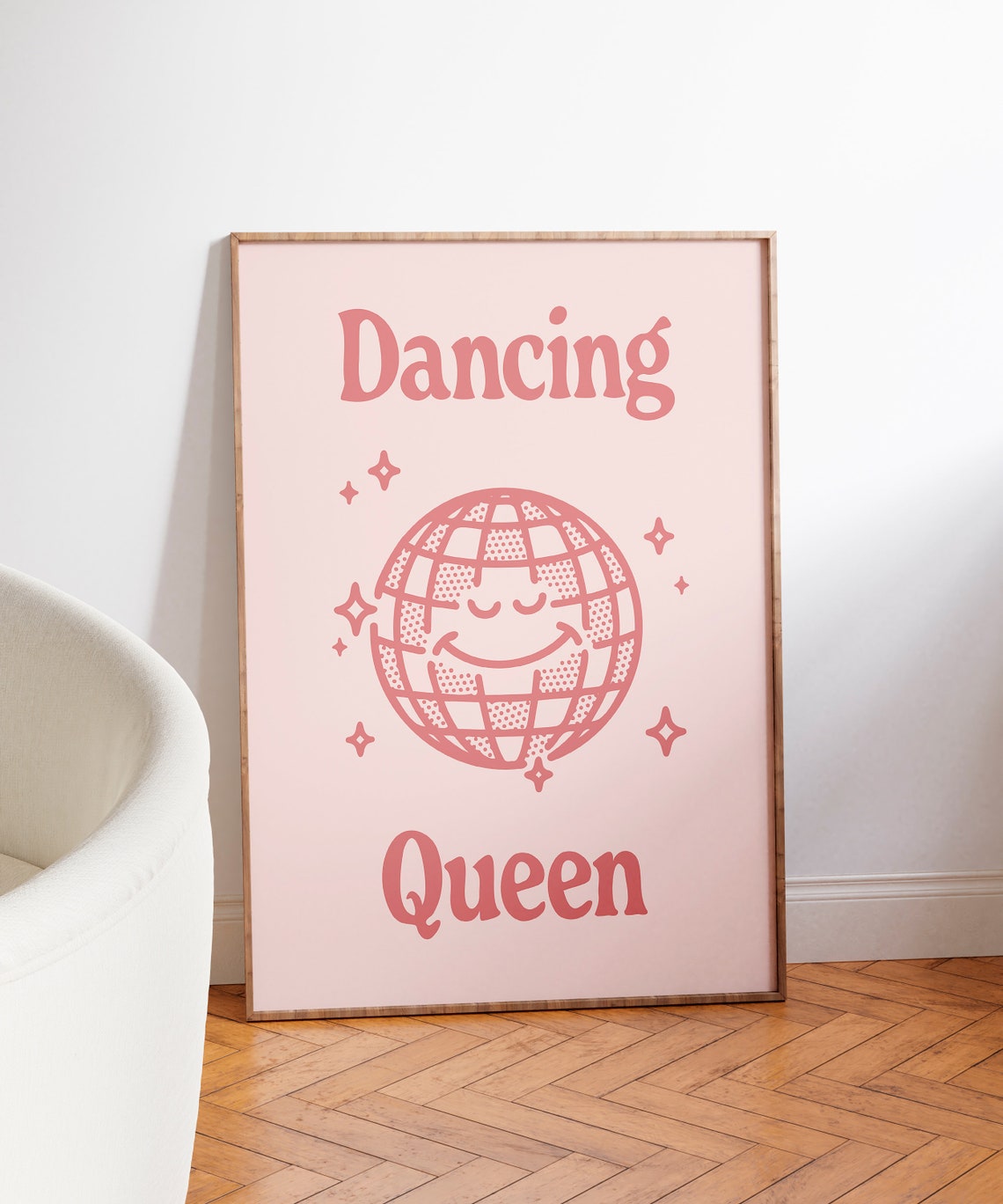 Dancing Queen Retro Disco Ball Pink Typography Quote Wall Art - Image 3