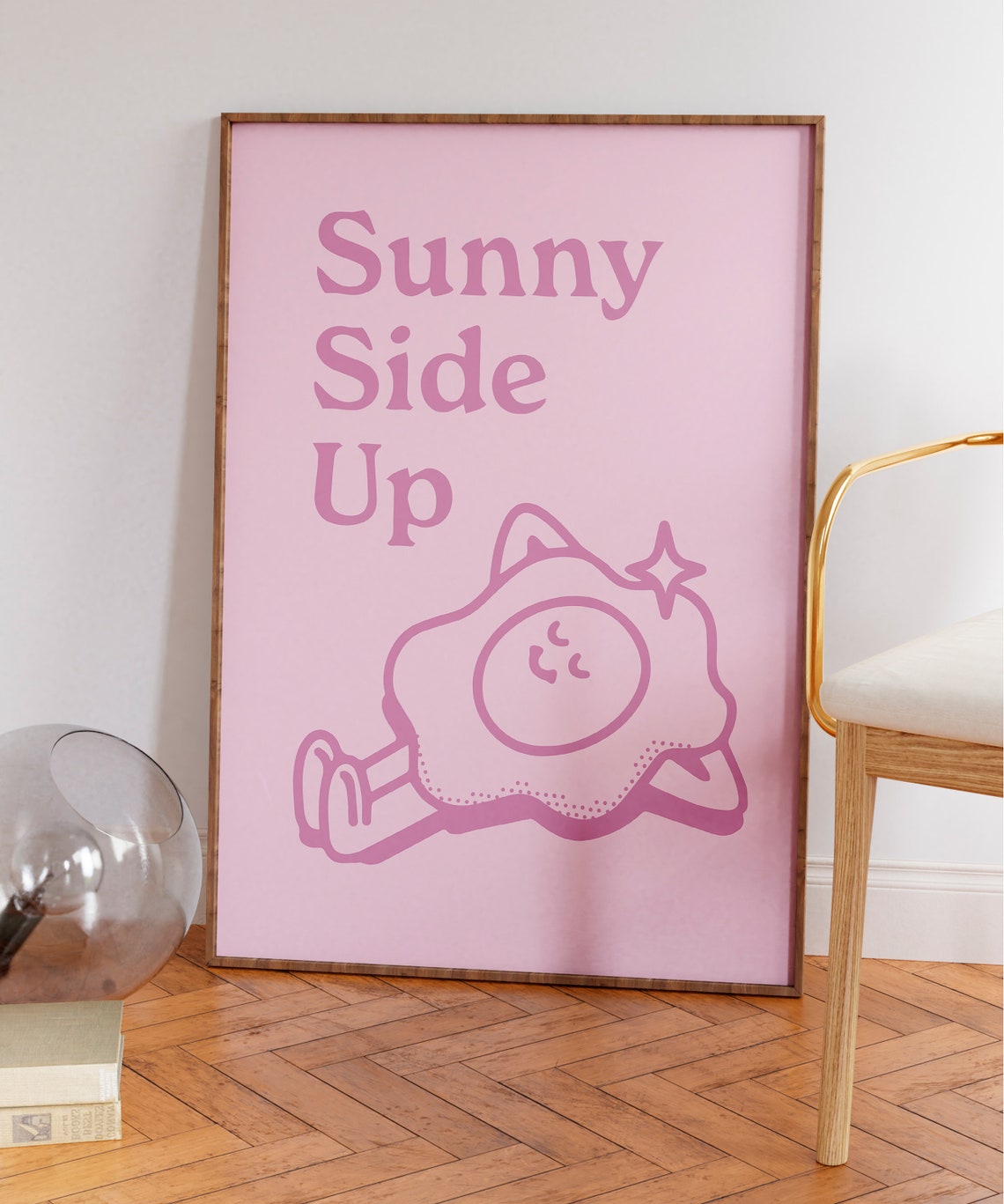 Sunny Side Up Pink Fried Egg Mascot Retro Breakfast Quote Poster - Image 6
