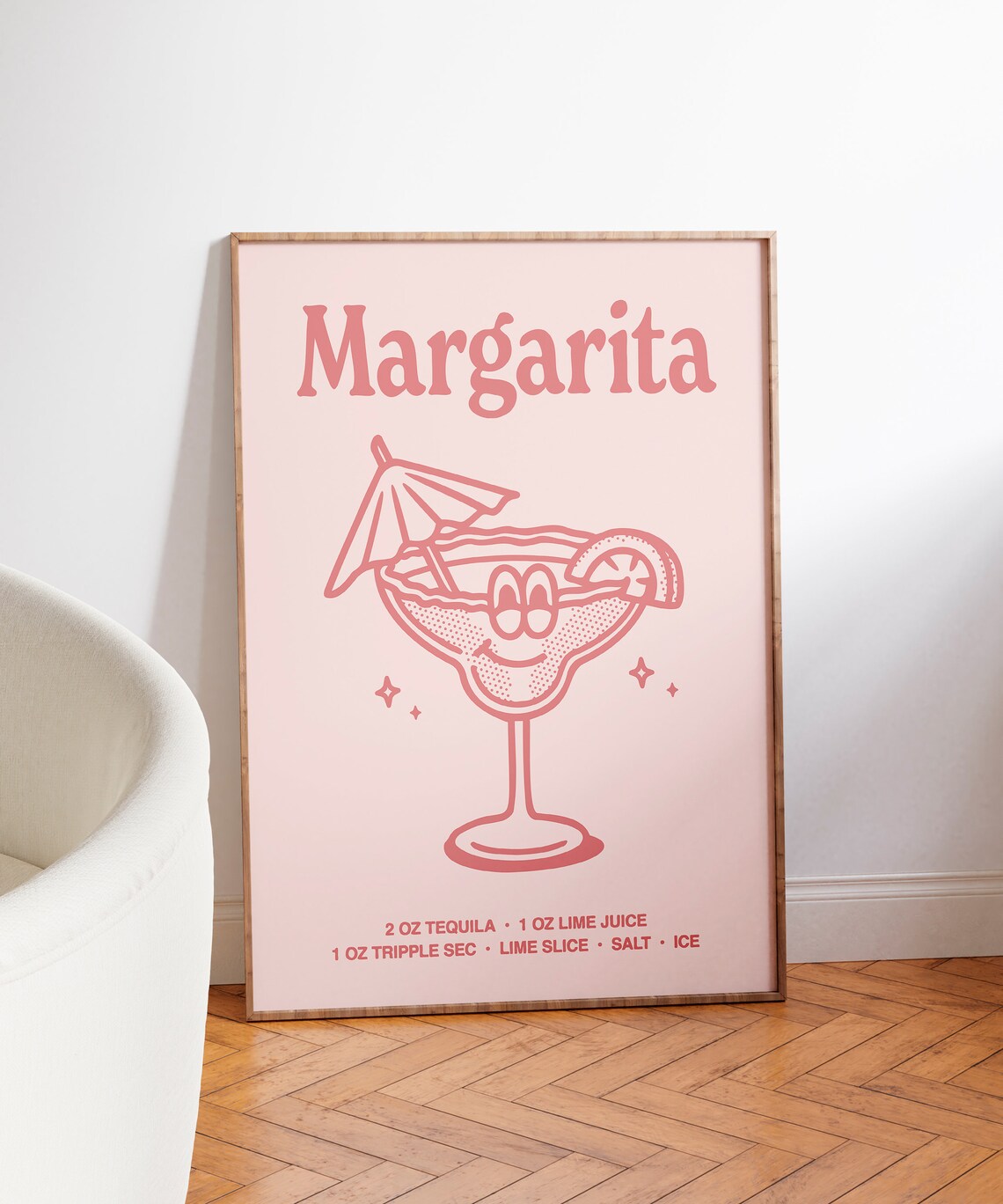 Margarita Cocktail Recipe Cute Pink Retro Bar Cart Kitchen Poster - Image 3
