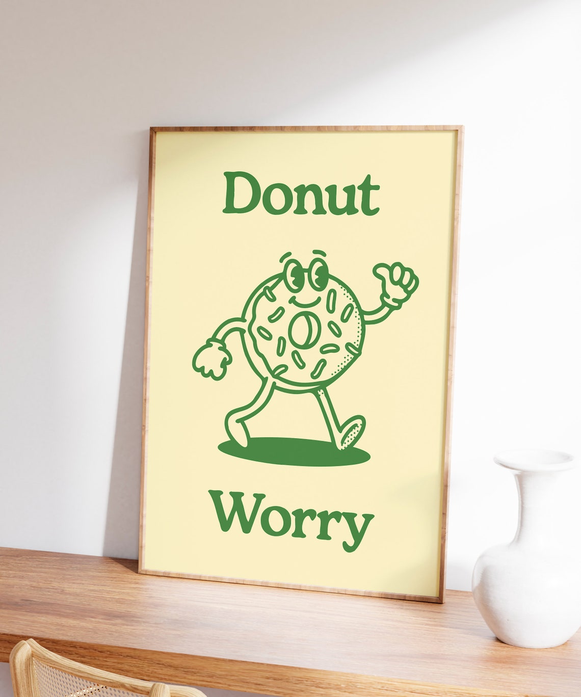Donut Worry Green Retro Cartoon Walking Donut Funny Quote Poster - Image 7