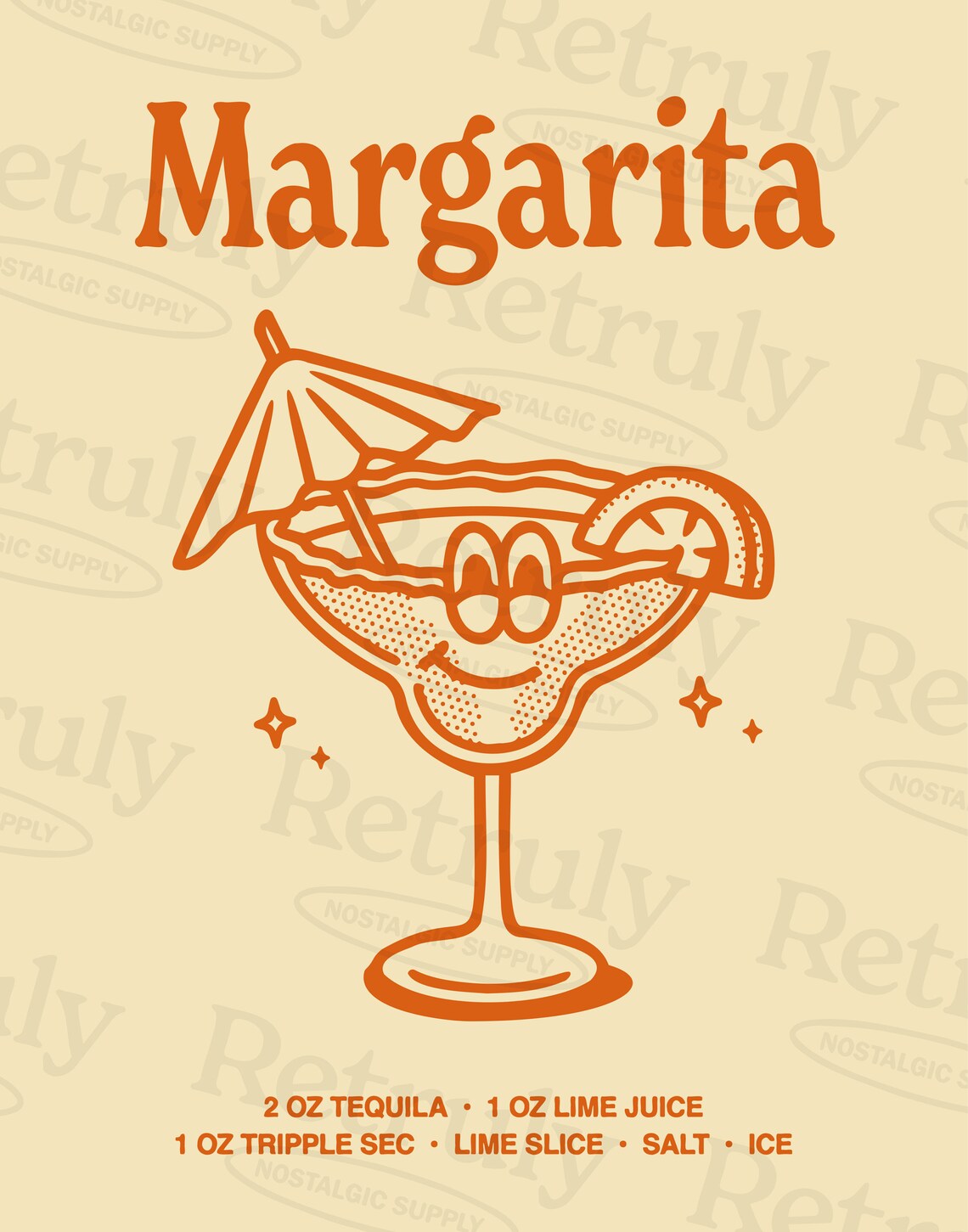 Margarita Cocktail Recipe Orange Glass Character Bar Cart Poster - Image 2