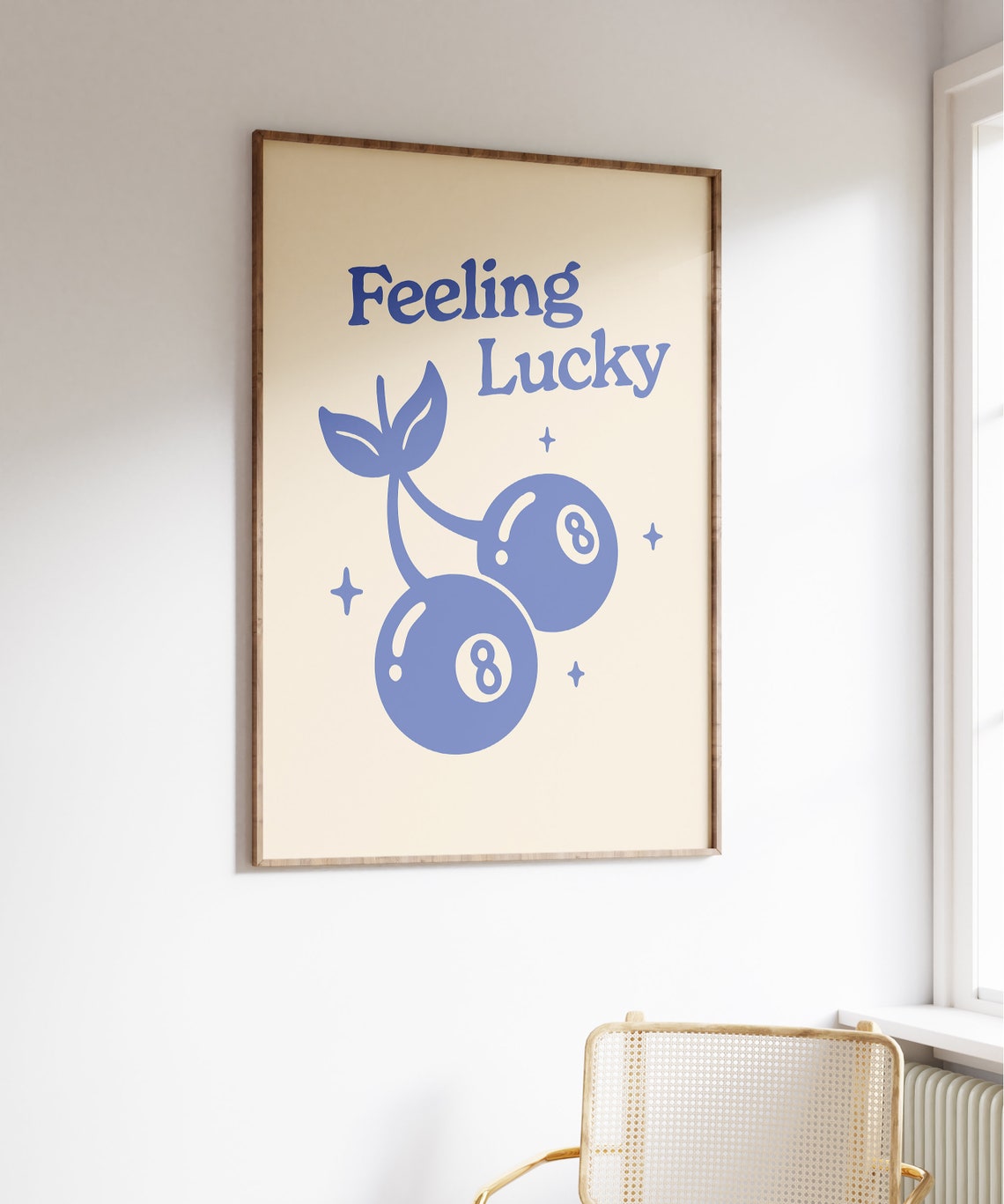 Feeling Lucky Blue 8-Ball Cherry Illustration Retro 70s Wall Art - Image 4
