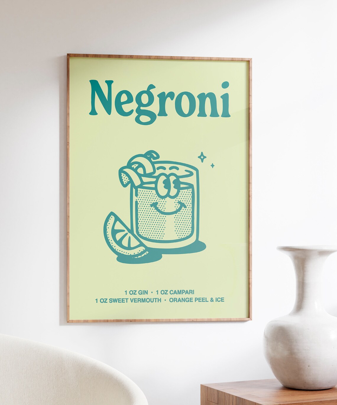 Negroni Classic Retro Cocktail Recipe Teal Bar Cart Art Print - Image 4