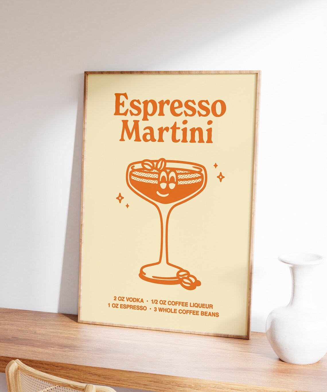 Espresso Martini Cocktail Recipe Smiling Glass Retro Orange Poster - Image 6