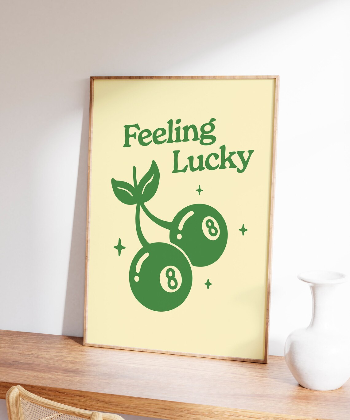 Feeling Lucky 8 Ball Cherry Print, Retro 70s Poster - Image 4
