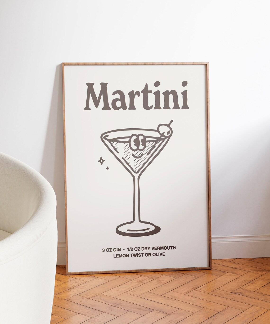 Retro Martini Cocktail Recipe Glass Illustration Black White Print - Image 3