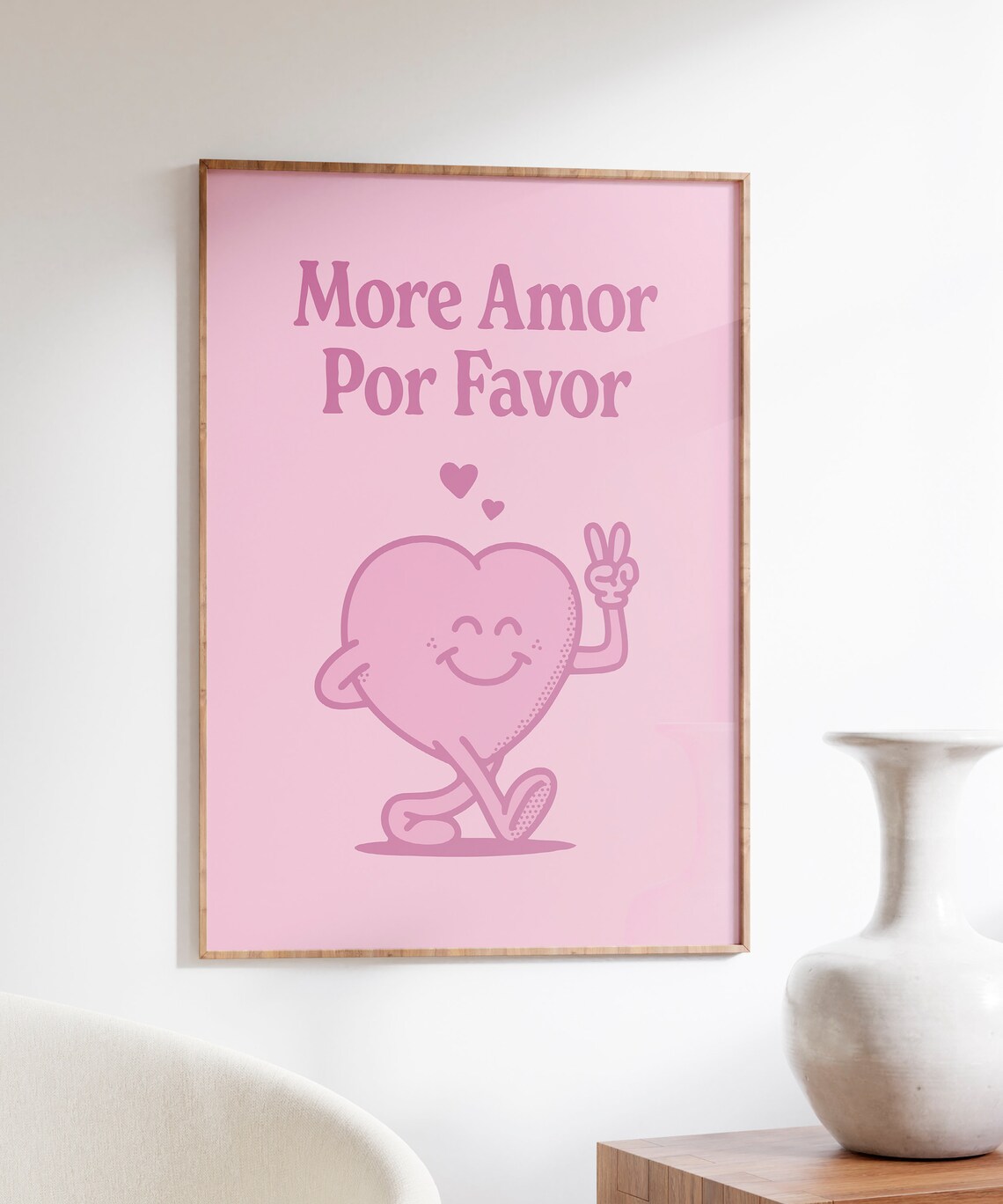 More Amor Por Favor Pink Retro Heart Mascot Love Quote Poster - Image 4