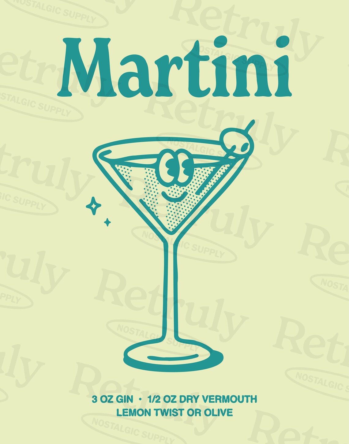 Martini Cocktail Recipe Gin Retro Teal Bar Cart Drink Poster - Image 2
