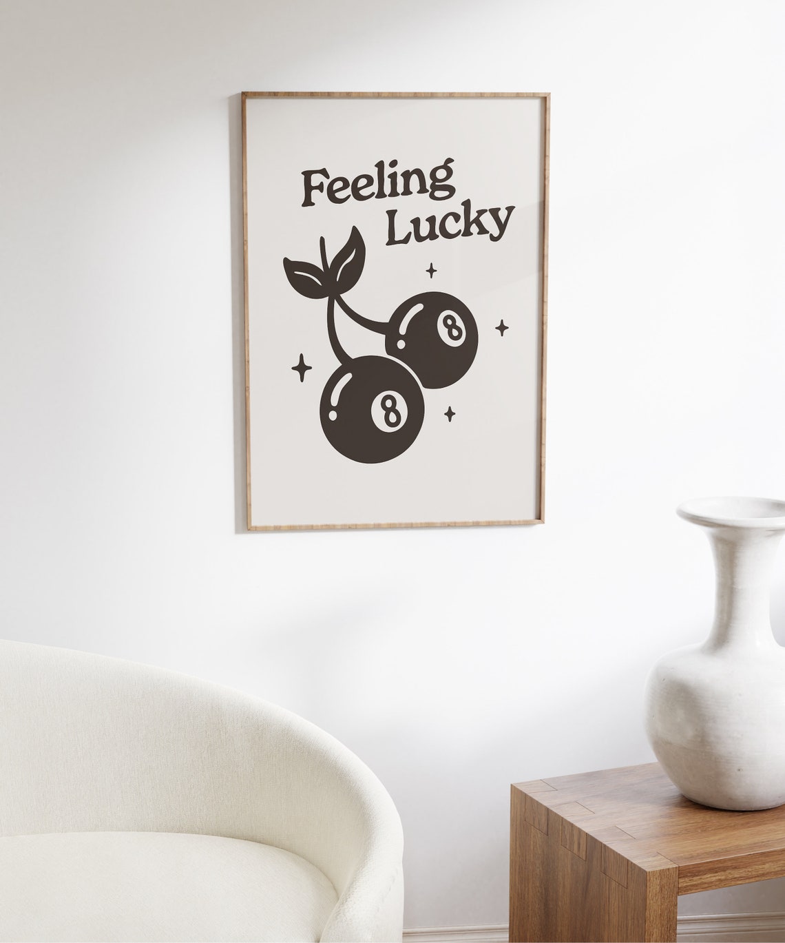 Feeling Lucky Retro 8 Ball Cherries Minimalist Quote Wall Poster - Image 6