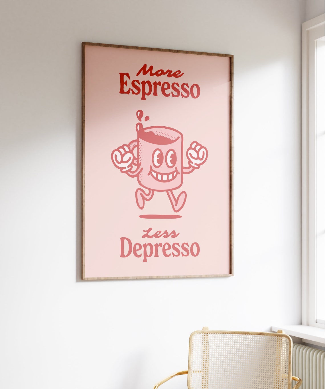 More Espresso Less Depresso Funny Retro Coffee Mascot Wall Art - Image 6