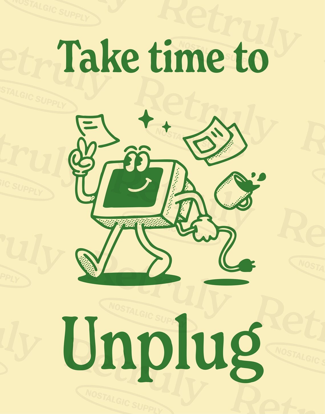 Unplug Work-Life Balance Retro Office Art Print - Image 2