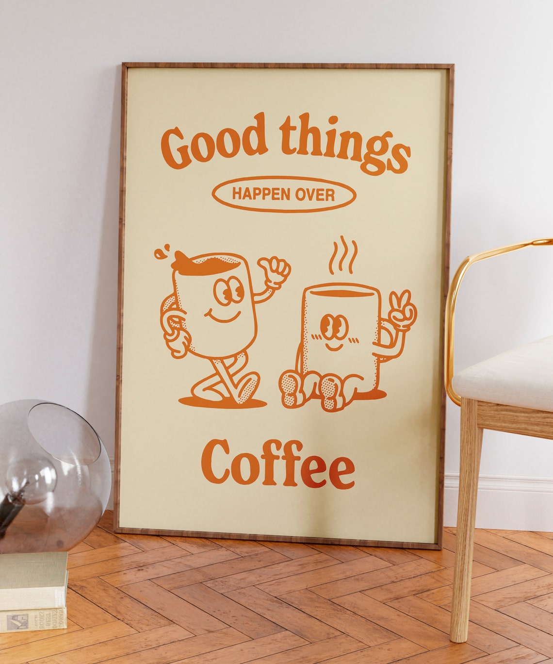 Good Things Happen Over Coffee Orange Cream Cartoon Mug Poster - Image 7