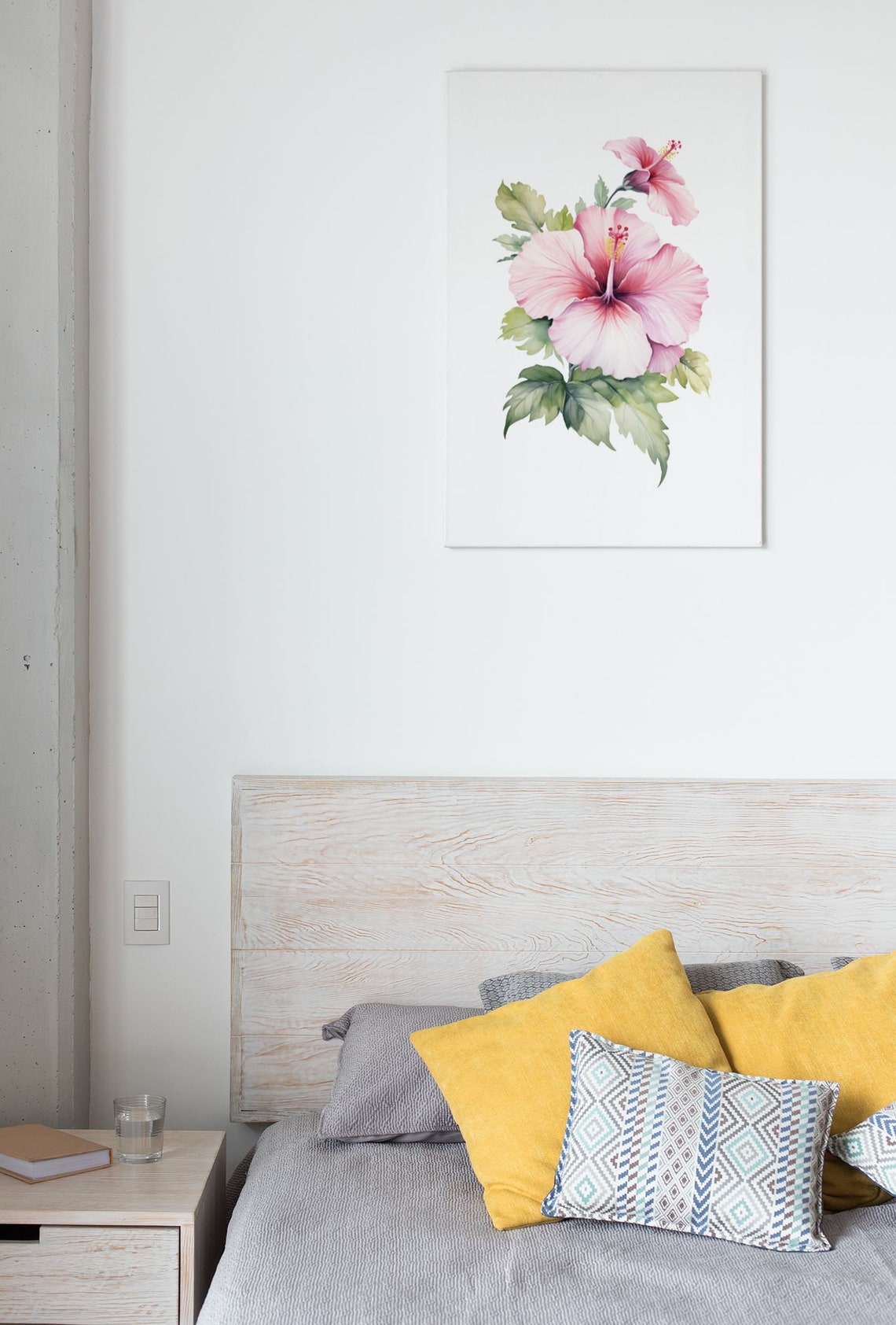 Pink Hibiscus Bloom With Bud Soft Tender Blush Watercolor Art Poster - Image 6