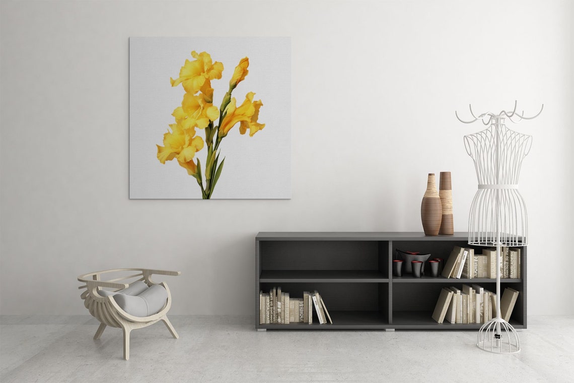 Yellow Gladiolus Blooms Sunny Watercolour Botanical Flower Poster - Image 6