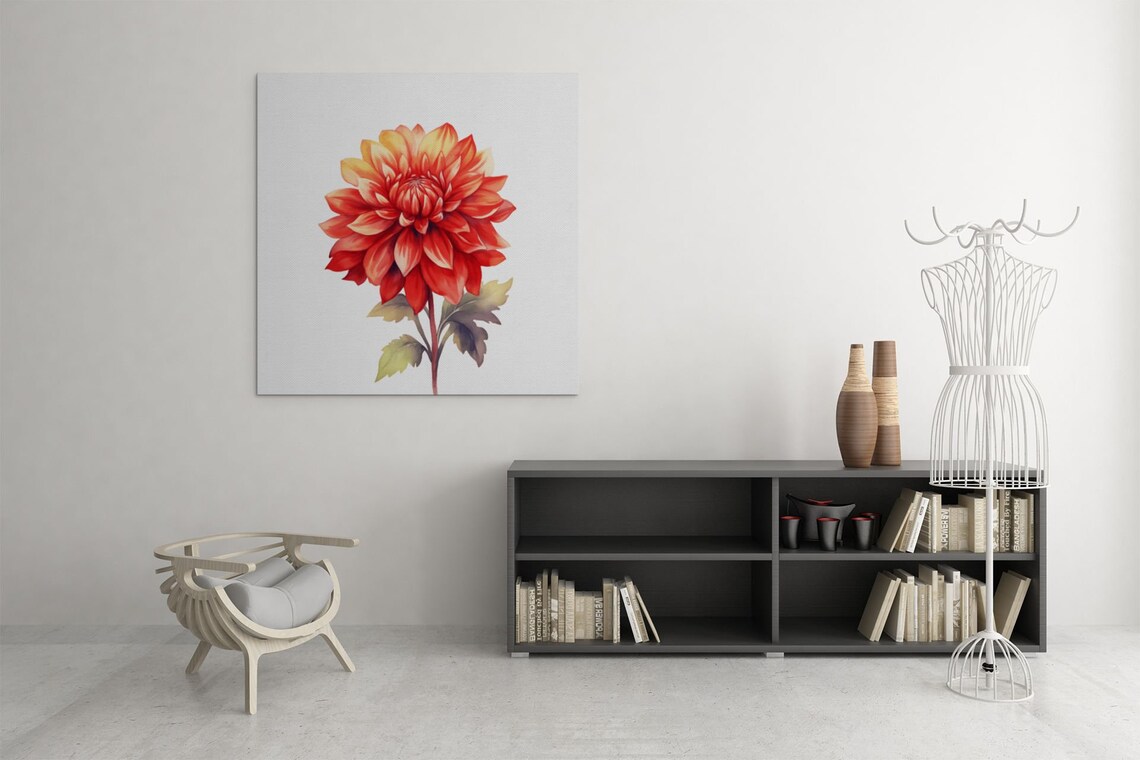 Flame Red Orange Dahlia Golden Tip Watercolour Botanical Art Poster - Image 7