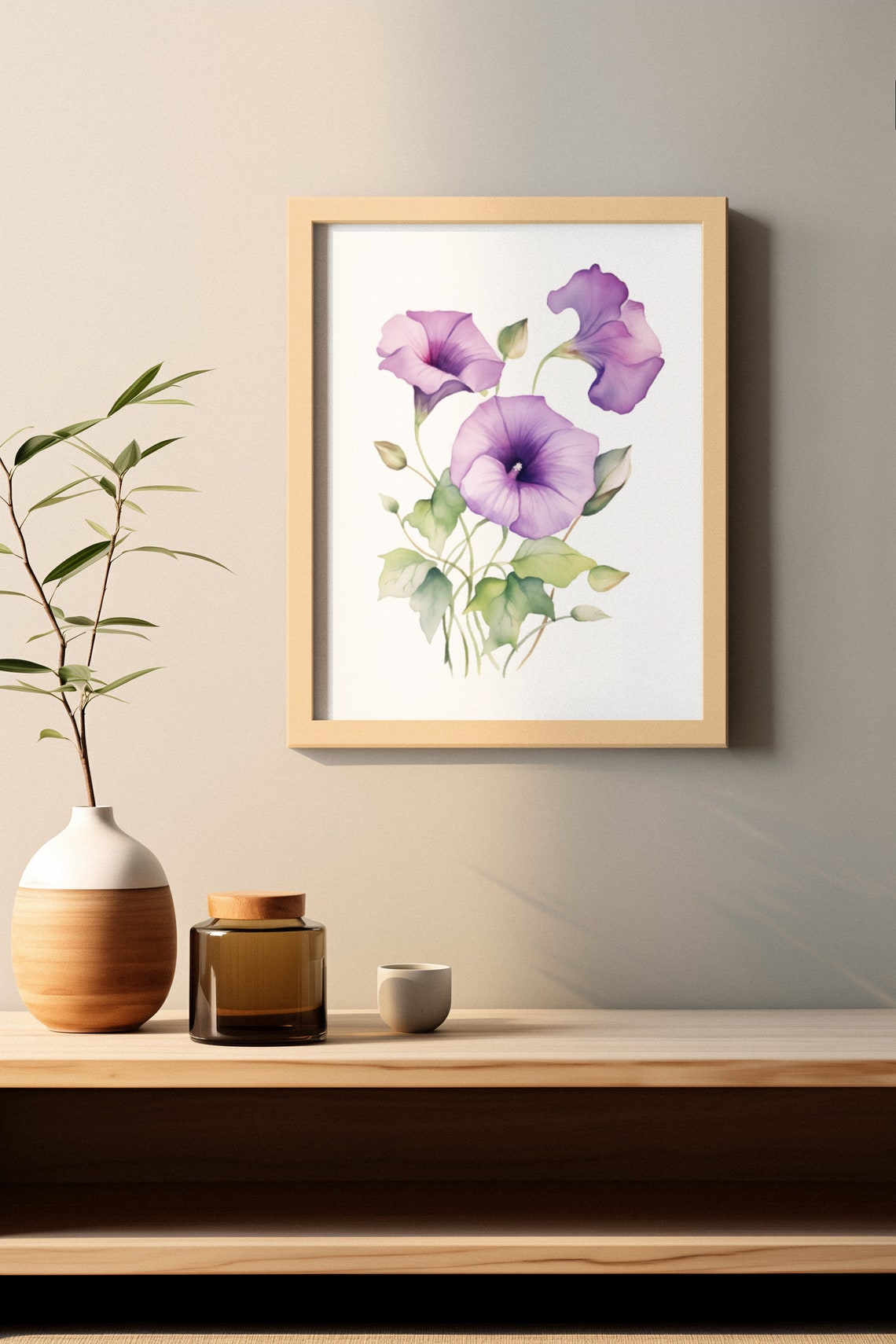 Purple Morning Glory Blooms Watercolour Botanical Flower Poster - Image 2