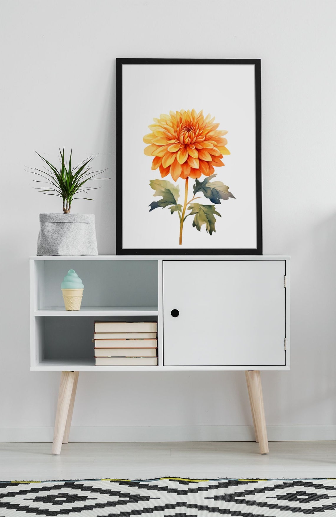 Amber Orange Dahlia Bloom Rich Watercolour Botanical Art Poster - Image 6