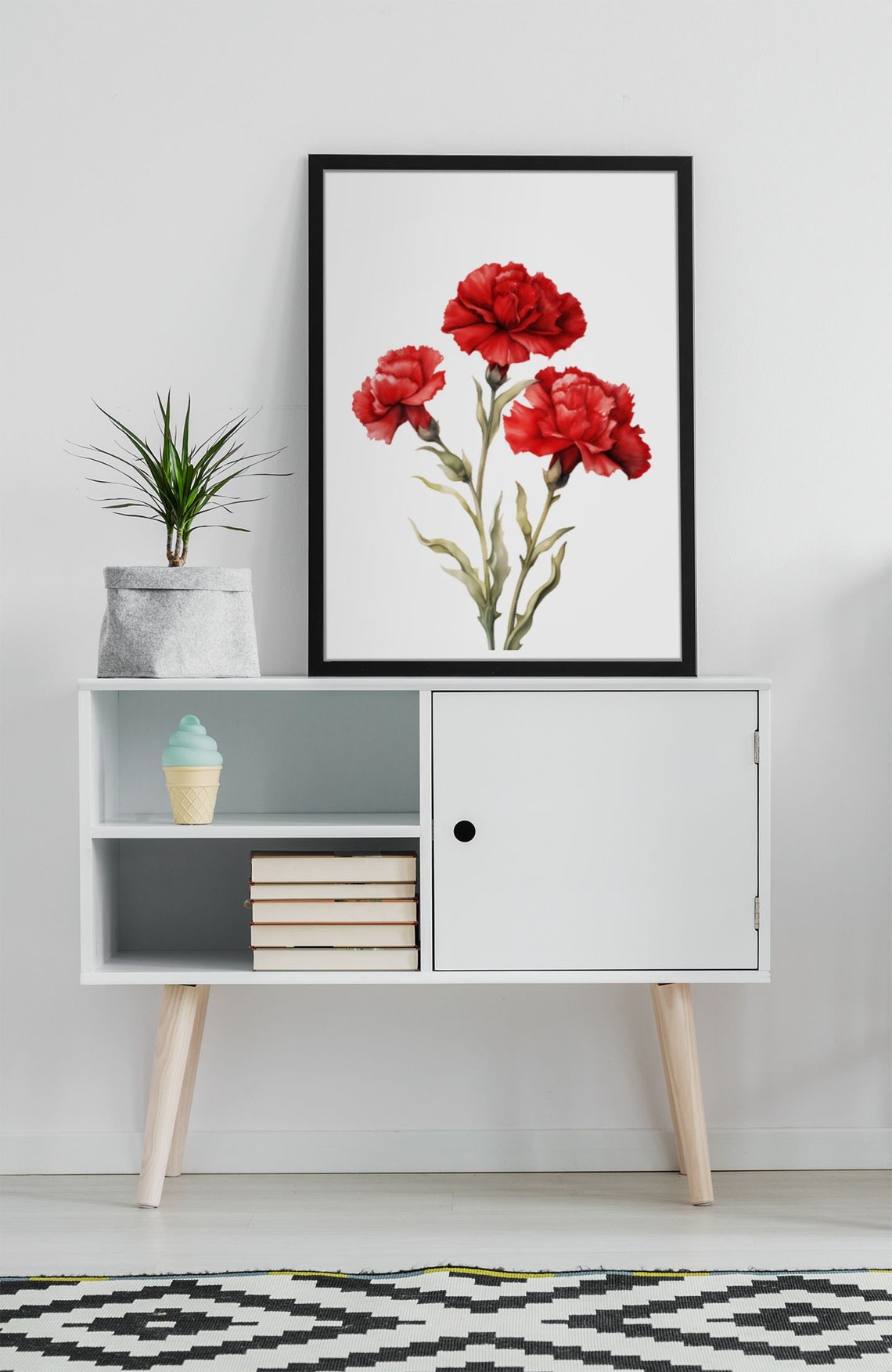 Red Carnations Trio Classic Watercolor Floral Botanical Poster - Image 6