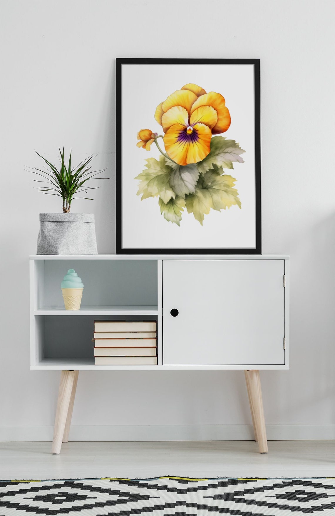 Golden Yellow Pansy Single Bloom Watercolour Botanical Flower Poster - Image 6